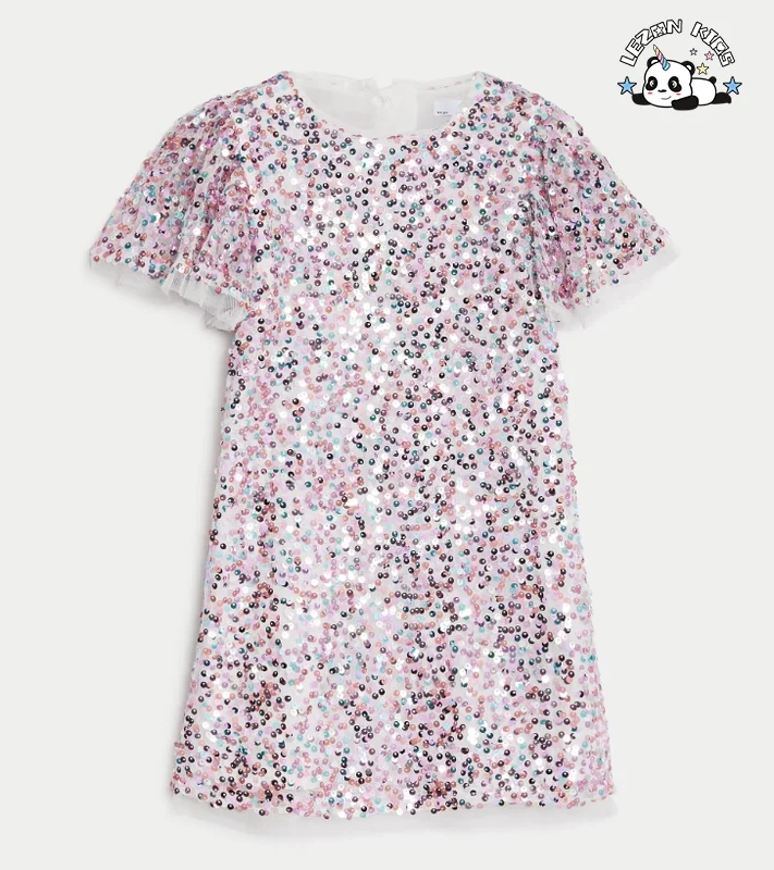 LEZONKIDS - Customizable Big Coupons Sequin Princess Dress Girls Party Events Elegant Kids Frock Girls Dress